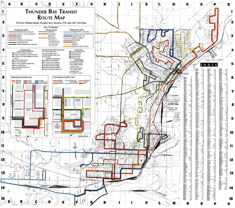 A map depicting transit routes for the City of Thunder Bay