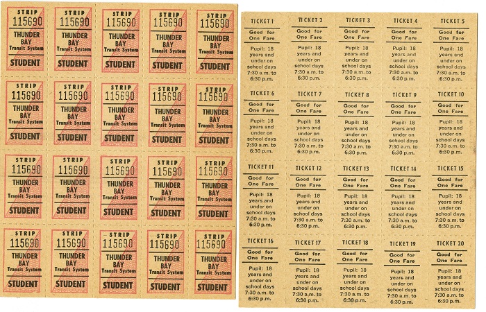 A pink and beige strip of student designated tickets 