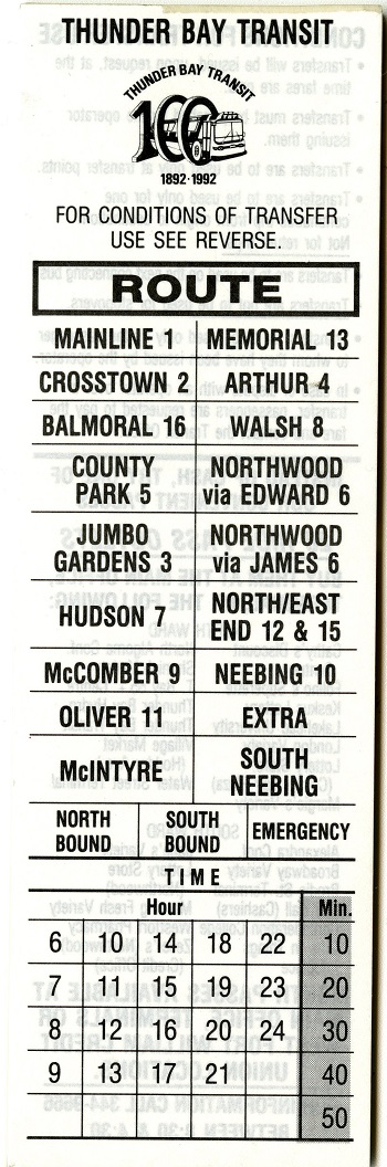 A ticket detailing the conditions of transfer from one bus to the next 