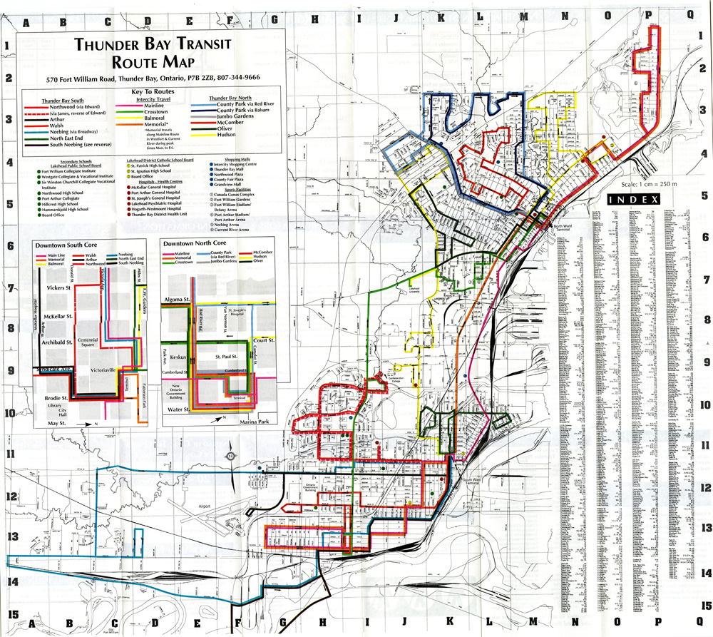 A map depicting transit routes for the City of Thunder Bay