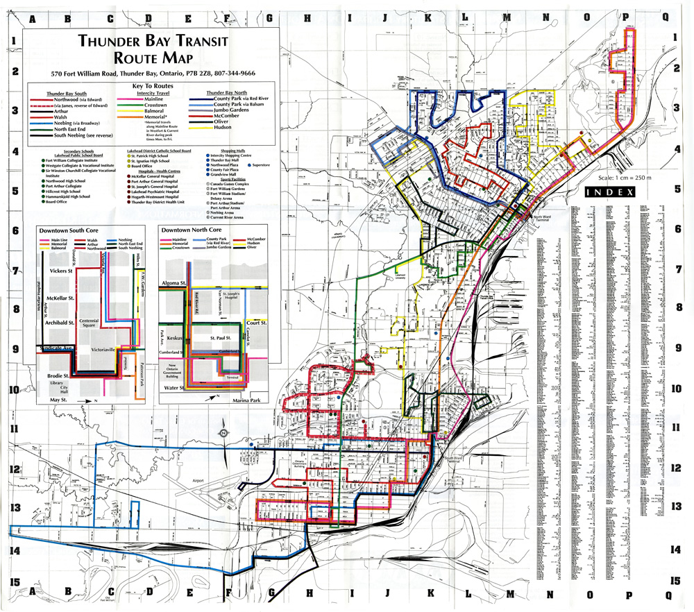 A map depicting transit routes for the City of Thunder Bay