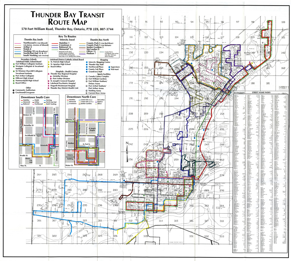 A map depicting transit routes for the City of Thunder Bay