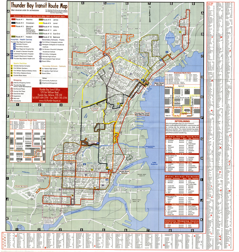 A map depicting transit routes for the City of Thunder Bay