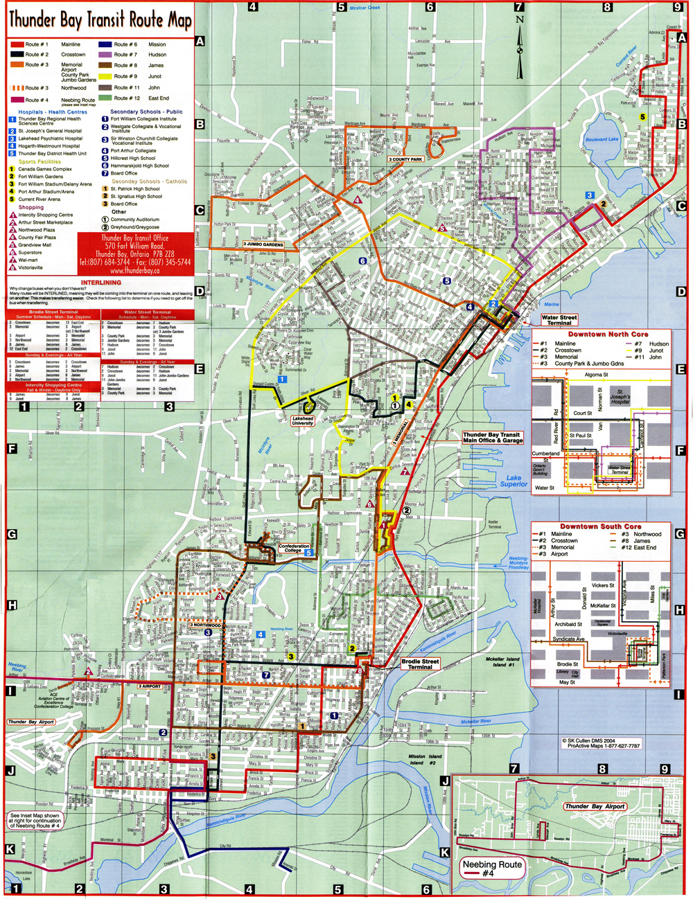 A map depicting transit routes for the City of Thunder Bay