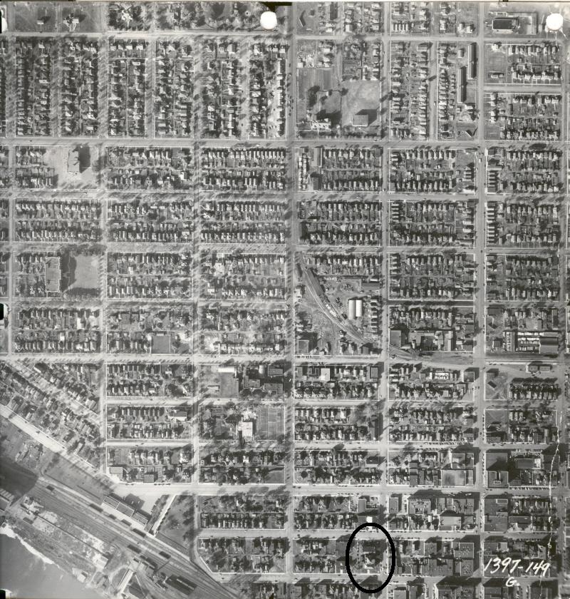 An aerial view of city hall showing the town of Fort William