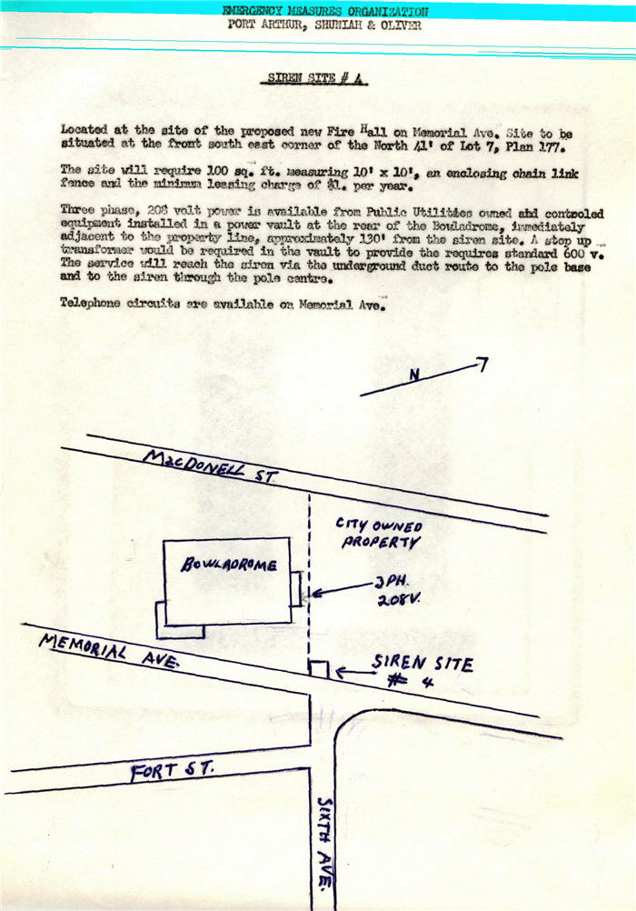 A typed document with a small map indicating the location of an Air Raid Siren