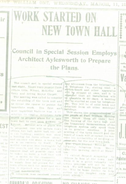 A newspaper article detailing work being done on Fort William Town Hall