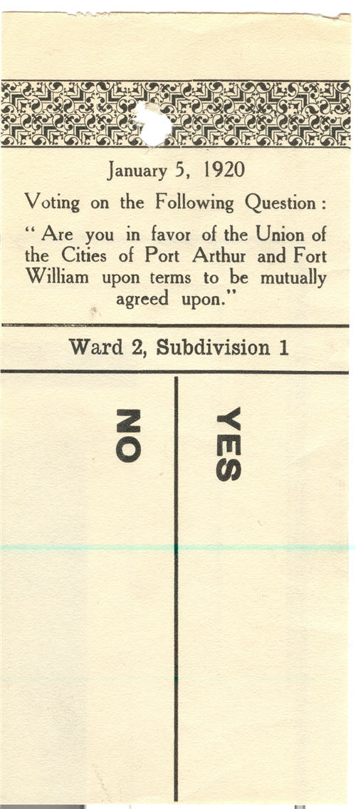 A typed ballot detailing a large YES and NO 