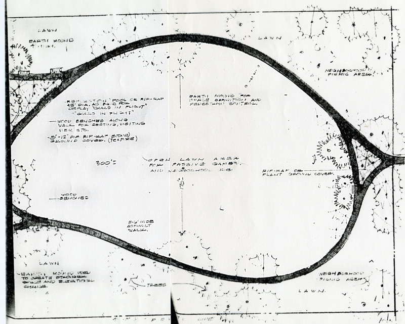 A hand drawn photo showing the parks footpath and flora locations