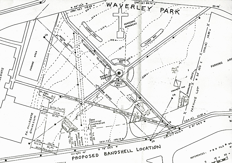 a handdrawn map showing streets and the location of the Thundershell 