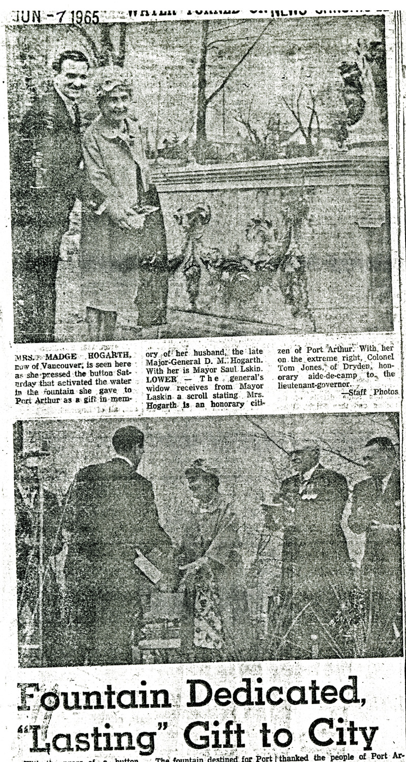 A washed out photograph of the Hogarth family from the newspaper