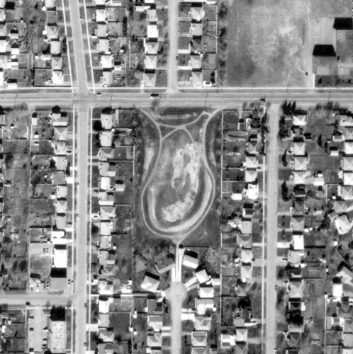 An aerial view of the parkland and surrounding residental area