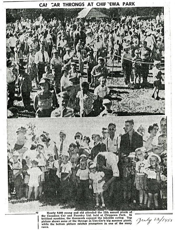 Two images of a large group of people attending a picnic