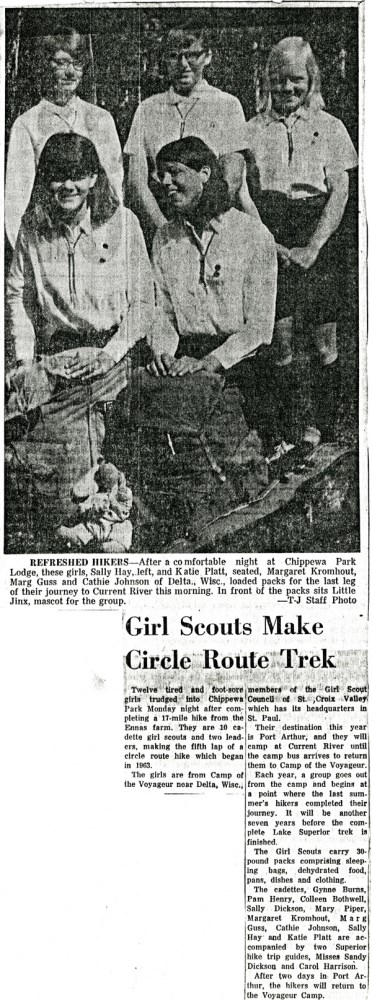 A photograph of five women from a newspaper article on Girl Scouts
