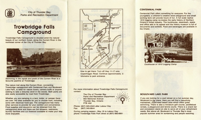 A brochure printed on brown paper detailing activities at Chippewa Park