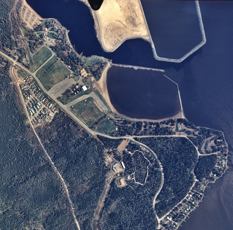 An aerial view of the park showing the beachfront and surrounding area