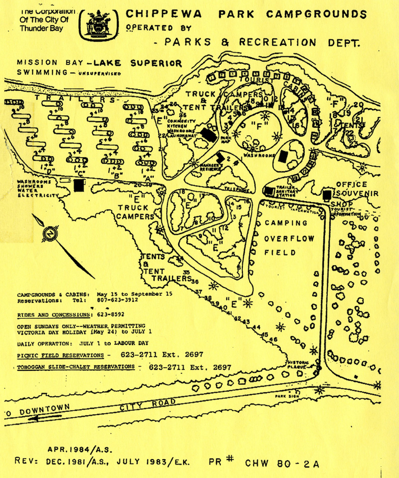 A hand drawn map on yellow paper of Chippewa Park and Surrounding area