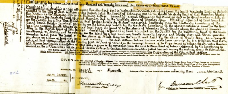 A white paper with black seal, detailing the deed to Chippewa Land 