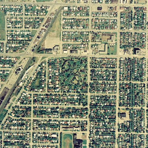 An aerial photo of Vickers Park and the surrounding area taken from above