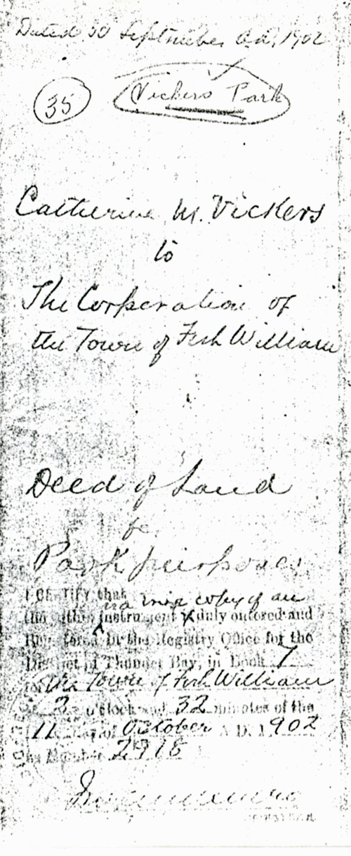 A handwritten note that accompanied the deed of land 