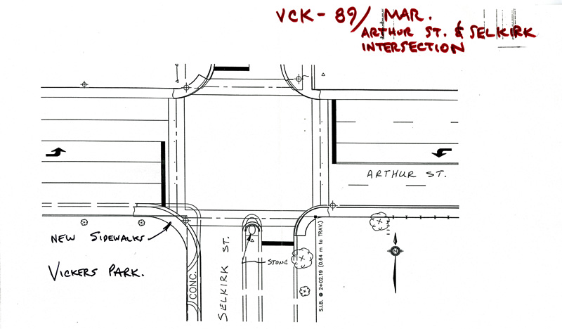 A hand drawn map of Vickers Park as well as the surrounding area 