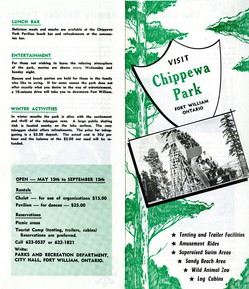A brochure that says "Visit Chippewa Park" with green and black flourish