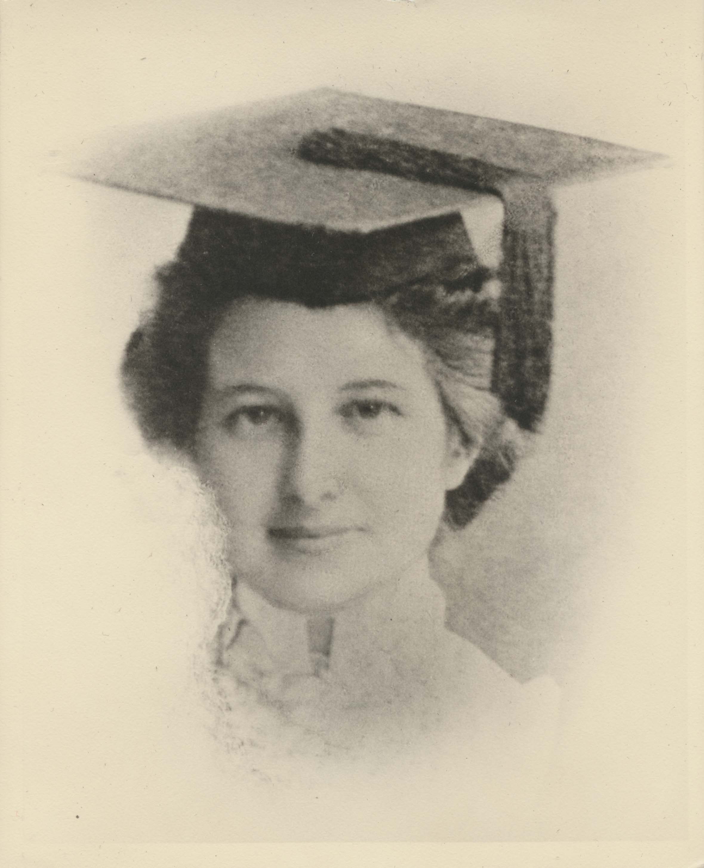 Eva Maude Powley wearing a graduation cap