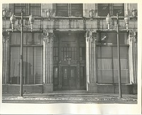 The brick facade of the entrance to the Public Utilities Building