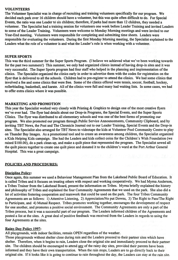 A typed document detailing the 1997 annual report