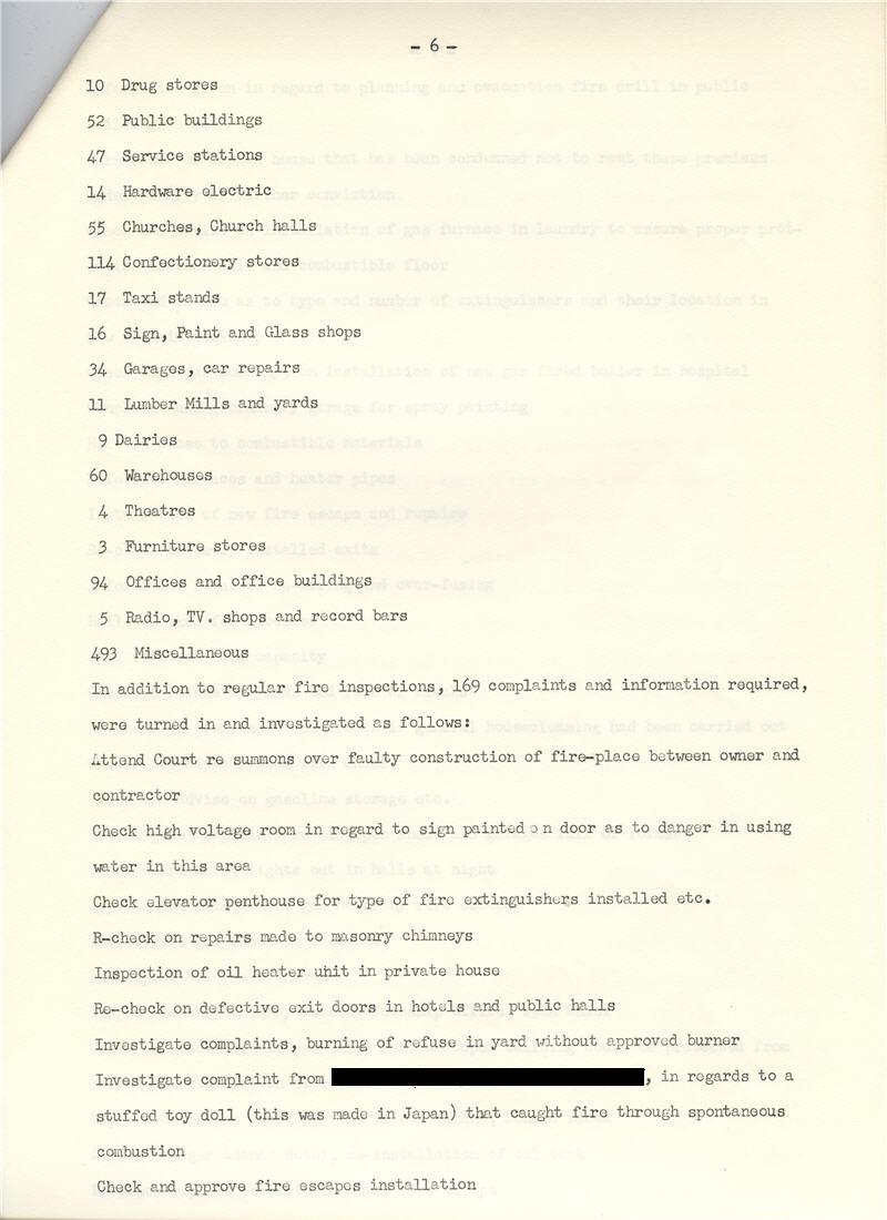 A typed document detailing the Fort William Fire Department Annual Report
