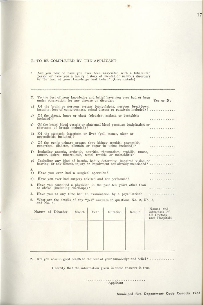 The second page of a medical test to be filled out by the patient 