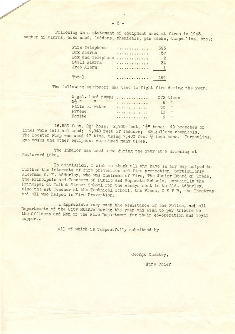 A typed document detailing equipment used and services rendered