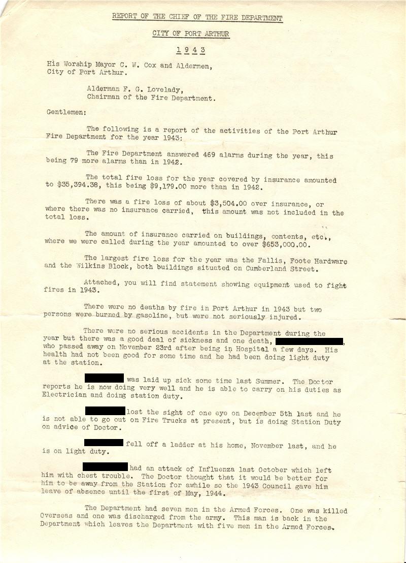 A typed document reporting on equipment used and services rendered