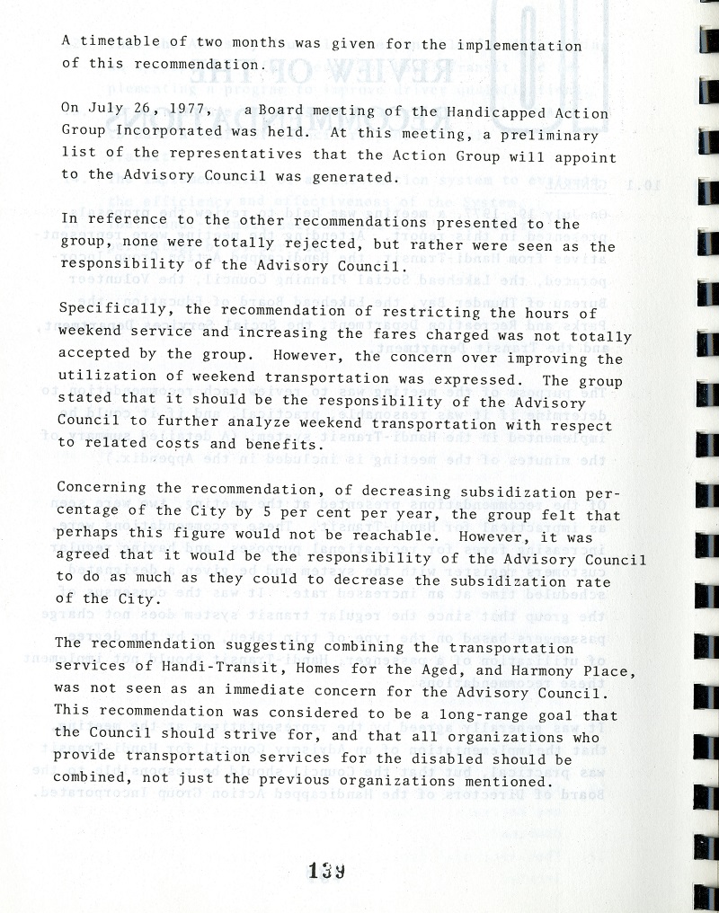 typed results of the Handi-Transit study released by the city of Thunder Bay in 1977
