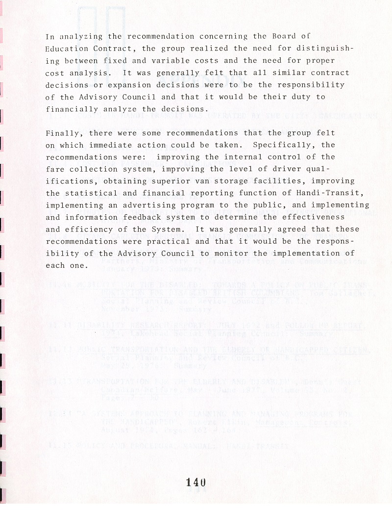 typed results of the Handi-Transit study released by the city of Thunder Bay in 1977