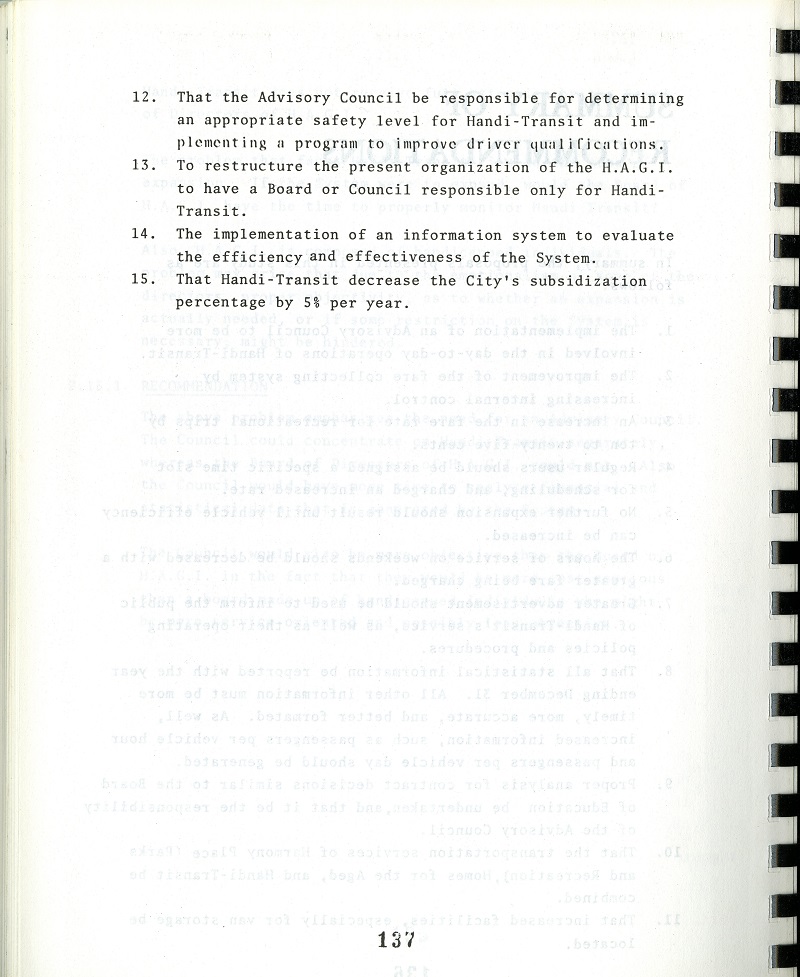 typed results of the Handi-Transit study released by the city of Thunder Bay in 1977