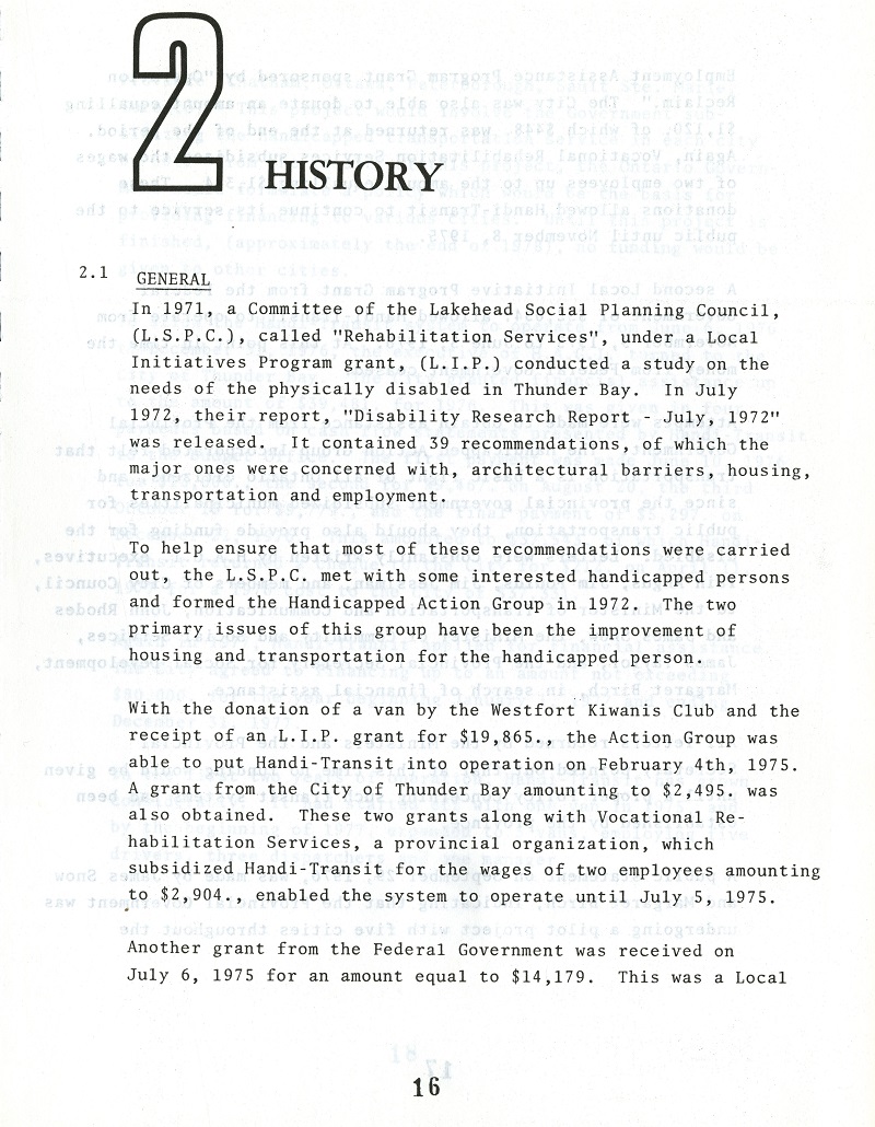 typed results of the Handi-Transit study released by the city of Thunder Bay in 1977