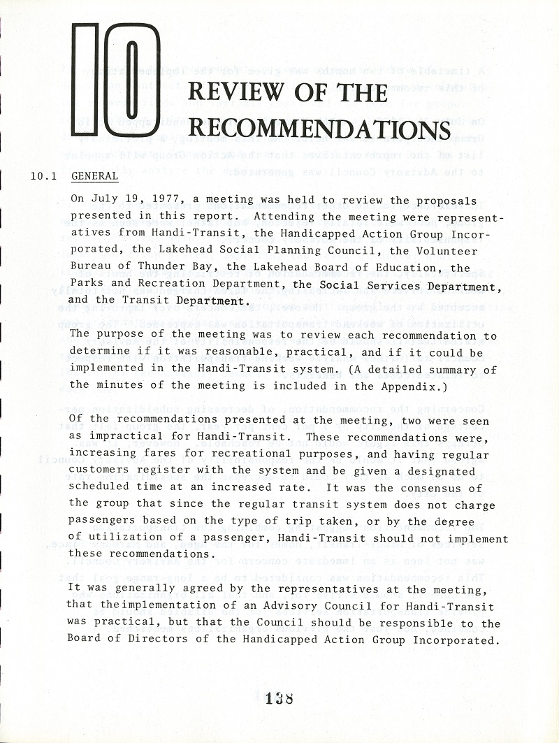 typed results of the Handi-Transit study released by the city of Thunder Bay in 1977