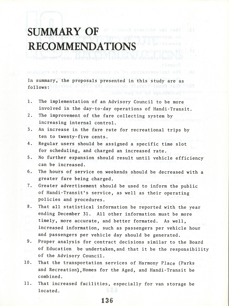 typed results of the Handi-Transit study released by the city of Thunder Bay in 1977