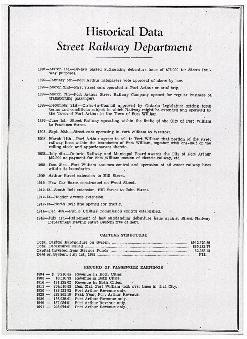 a list of key dates and facts relating to the railway in Port Arthur and Fort William