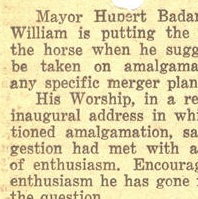A cut out section of a newspaper article on amalgamation
