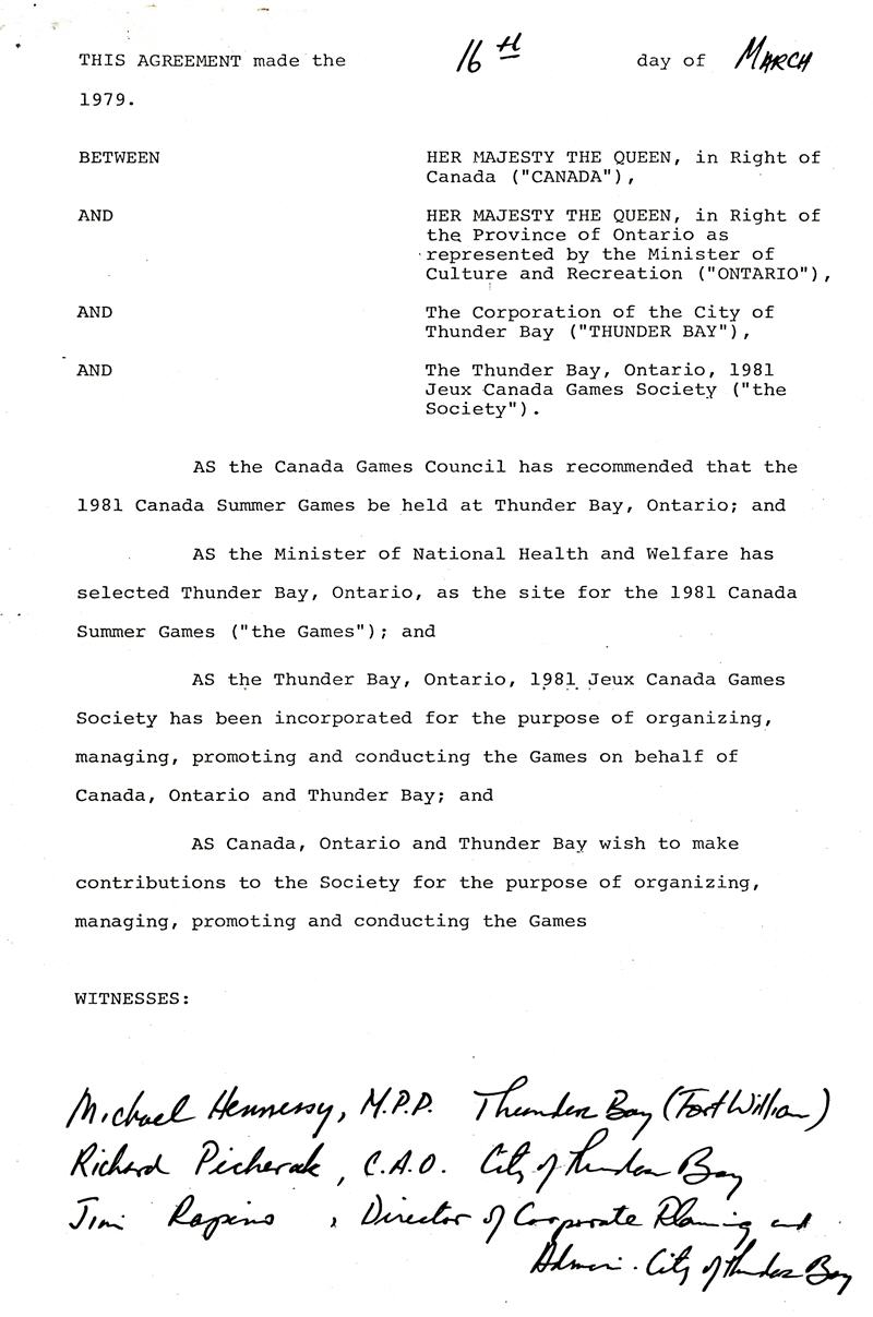 A typed document outlining the funding and requirements to host the 1981 games