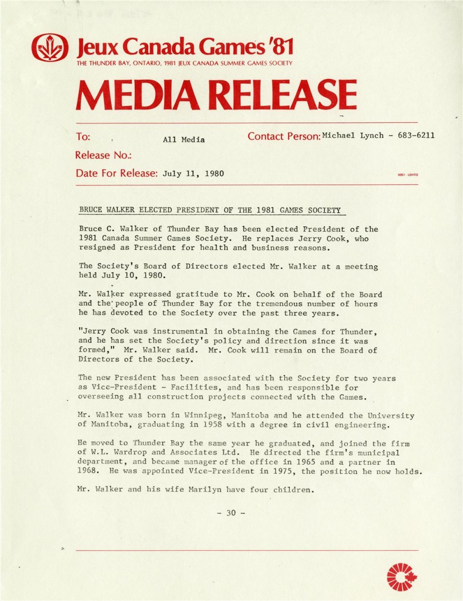 A typed media release with the heading anner in red 