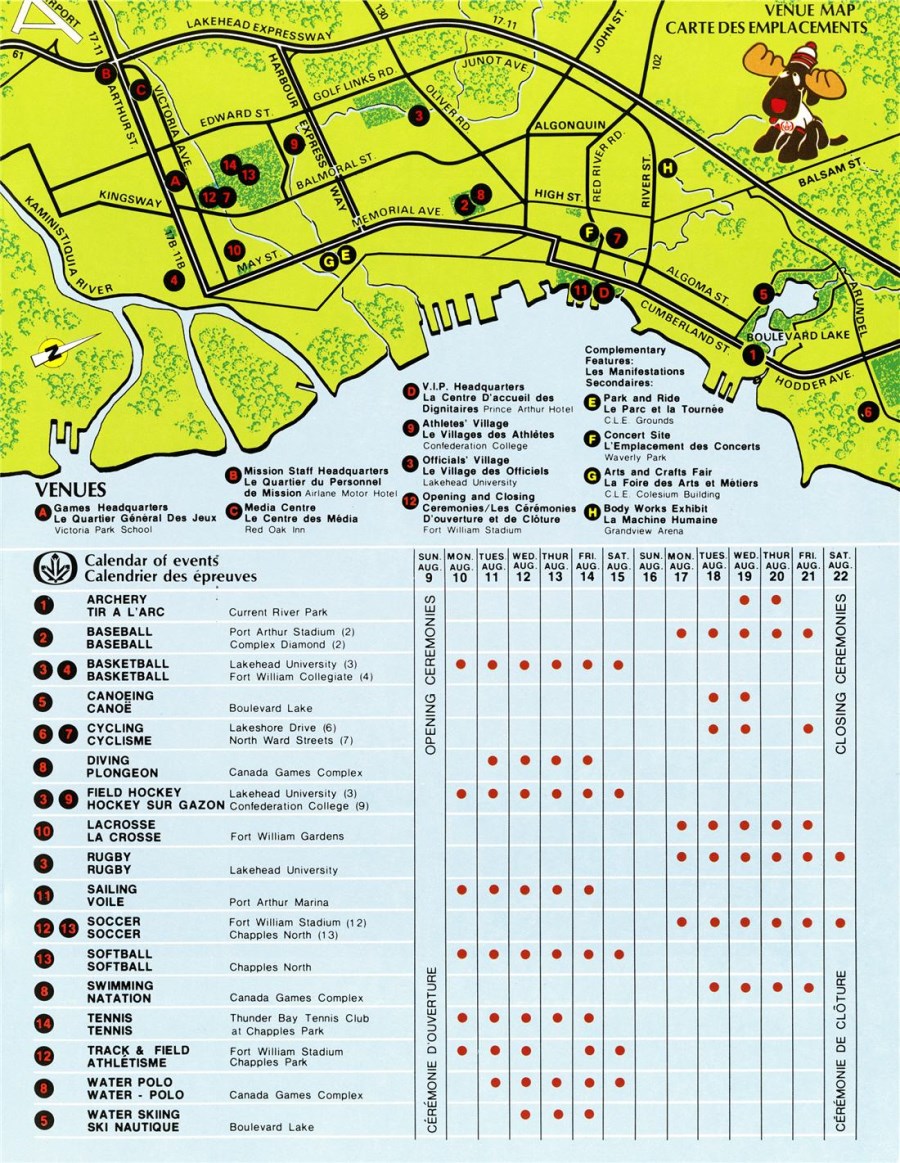A coloured map of the locations of events across the city for the games