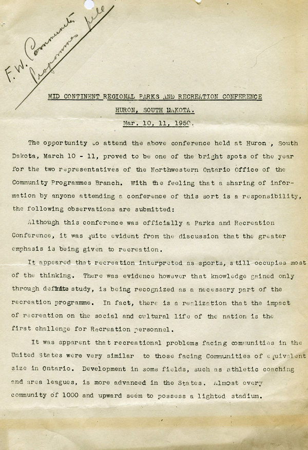 A typed document detailing the proceedings of the Mid-Continent Conference