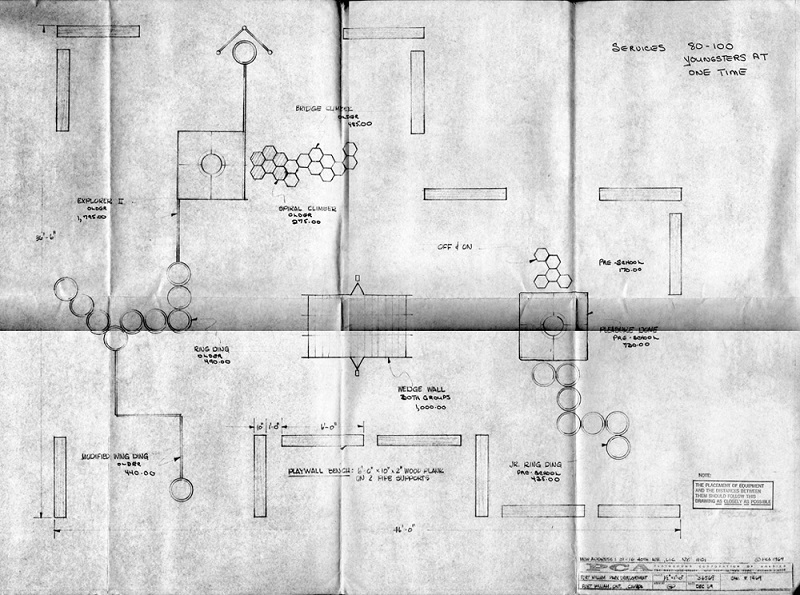 map showing various pieces of playground equipment.