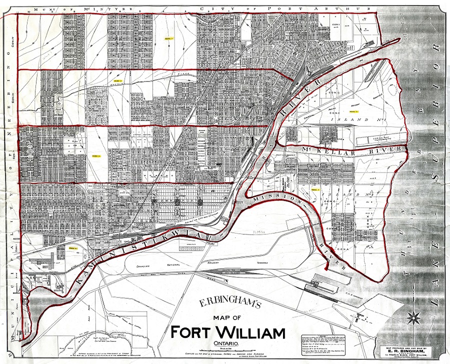 a handrawn map of Fort William showing streets and major buildings