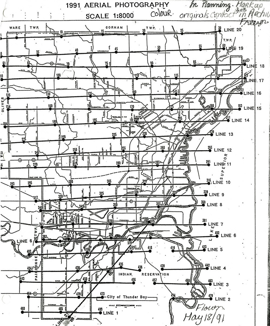 A map showing streets and roads in the City of Thunder Bay