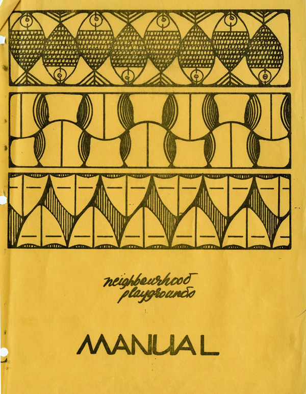 A yellow cover page with drawings of what appears to be fish 