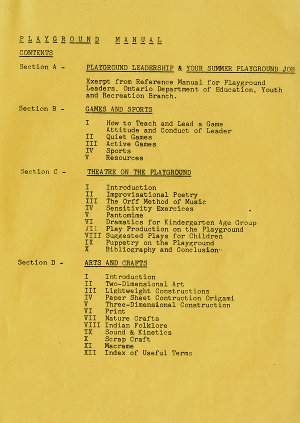 A typed table of contents for the playground manual 